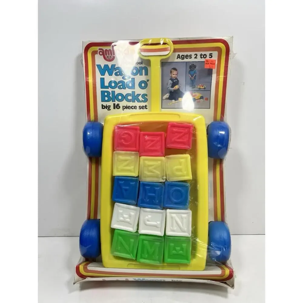 Vintage NOS Amloid Wagon Load O’ Blocks Sealed Plastic Wagon Toy
